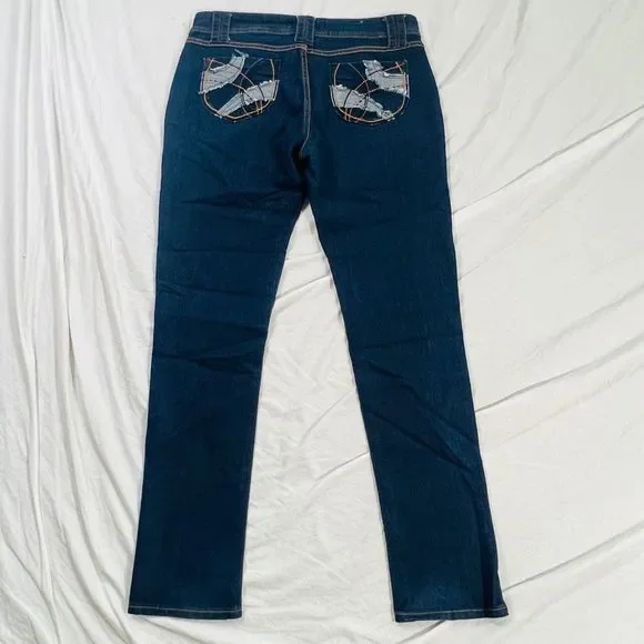 Sexy Embroidered Pocket Distressed Southwestern Stretch Dark Wash Jeans Size 12 - Picture 2 of 12
